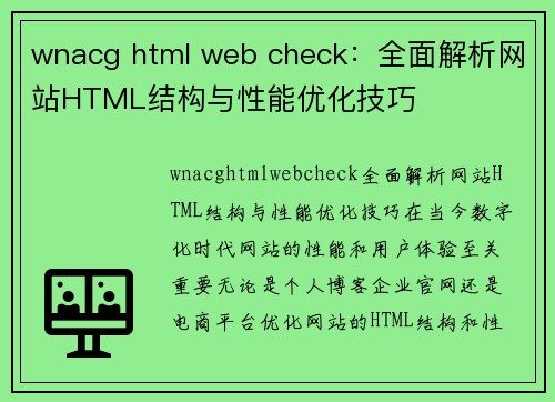 wnacg html web check：全面解析网站HTML结构与性能优化技巧