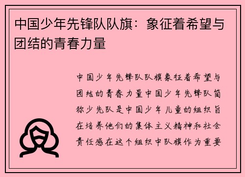 中国少年先锋队队旗：象征着希望与团结的青春力量